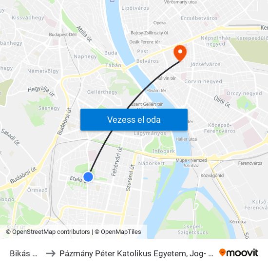 Bikás Park M to Pázmány Péter Katolikus Egyetem, Jog- És Államtudományi Kar map