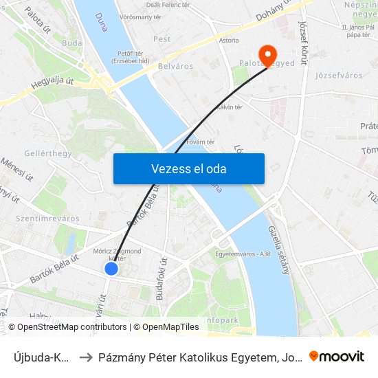 Újbuda-Központ M to Pázmány Péter Katolikus Egyetem, Jog- És Államtudományi Kar map