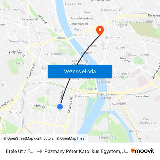 Etele Út / Fehérvári Út to Pázmány Péter Katolikus Egyetem, Jog- És Államtudományi Kar map