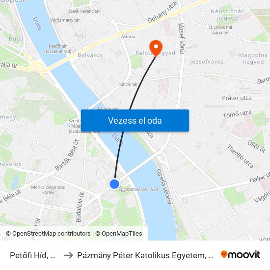 Petőfi Híd, Budai Hídfő to Pázmány Péter Katolikus Egyetem, Jog- És Államtudományi Kar map