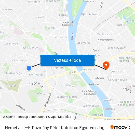 Németvölgyi Út to Pázmány Péter Katolikus Egyetem, Jog- És Államtudományi Kar map