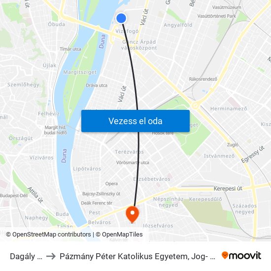 Dagály Fürdő to Pázmány Péter Katolikus Egyetem, Jog- És Államtudományi Kar map