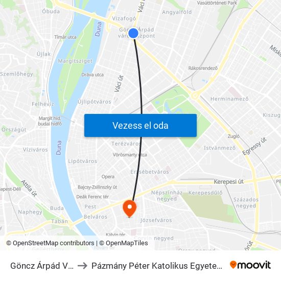 Göncz Árpád Városközpont M to Pázmány Péter Katolikus Egyetem, Jog- És Államtudományi Kar map