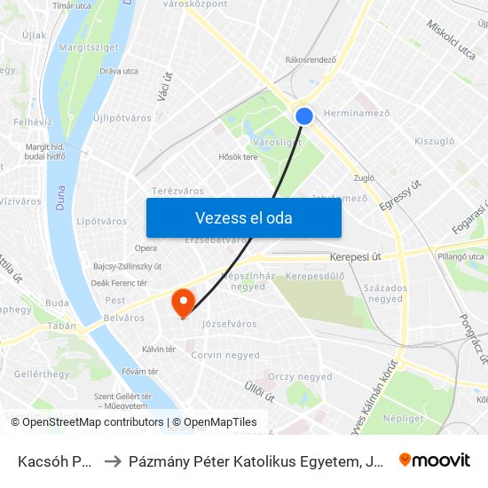 Kacsóh Pongrác Út to Pázmány Péter Katolikus Egyetem, Jog- És Államtudományi Kar map