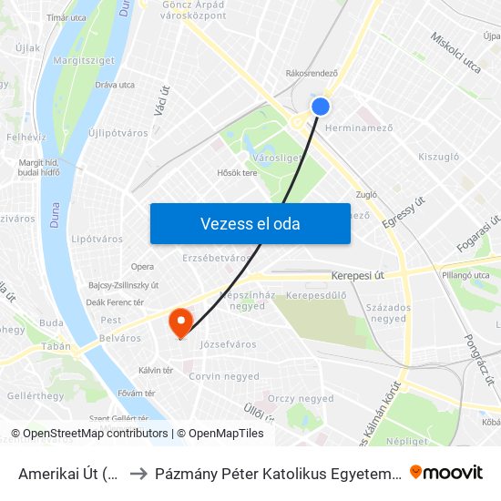 Amerikai Út (Mexikói Út M) to Pázmány Péter Katolikus Egyetem, Jog- És Államtudományi Kar map