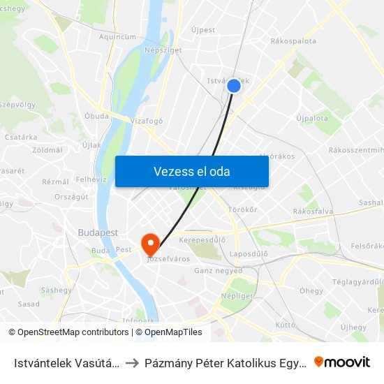 Istvántelek Vasútállomás (Wysocki Utca) to Pázmány Péter Katolikus Egyetem, Jog- És Államtudományi Kar map