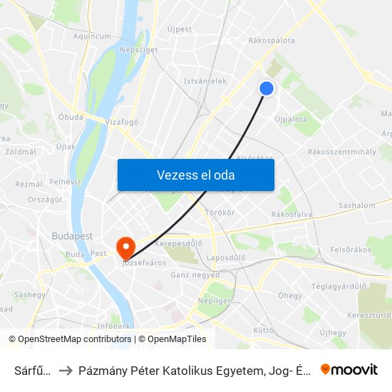 Sárfű Utca to Pázmány Péter Katolikus Egyetem, Jog- És Államtudományi Kar map