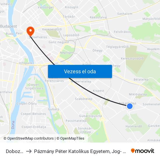 Dobozi Utca to Pázmány Péter Katolikus Egyetem, Jog- És Államtudományi Kar map