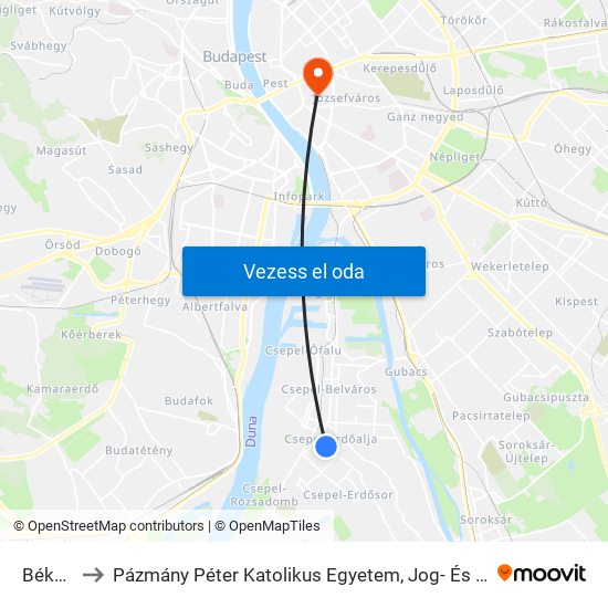 Béke Tér to Pázmány Péter Katolikus Egyetem, Jog- És Államtudományi Kar map