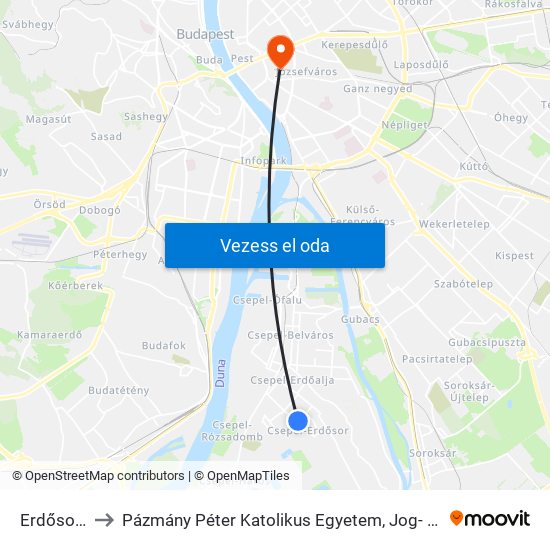 Erdősor Utca to Pázmány Péter Katolikus Egyetem, Jog- És Államtudományi Kar map