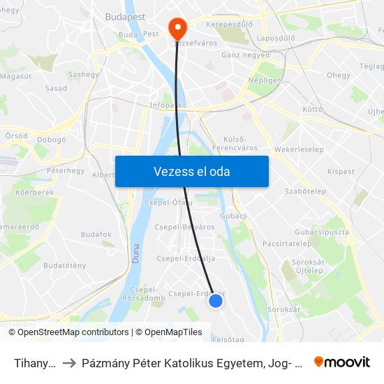 Tihanyi Utca to Pázmány Péter Katolikus Egyetem, Jog- És Államtudományi Kar map