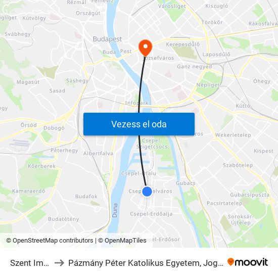 Szent Imre Tér H to Pázmány Péter Katolikus Egyetem, Jog- És Államtudományi Kar map