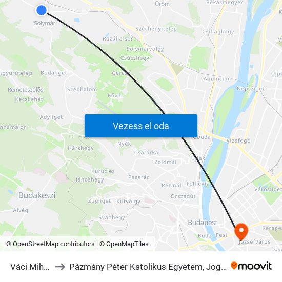 Váci Mihály Utca to Pázmány Péter Katolikus Egyetem, Jog- És Államtudományi Kar map