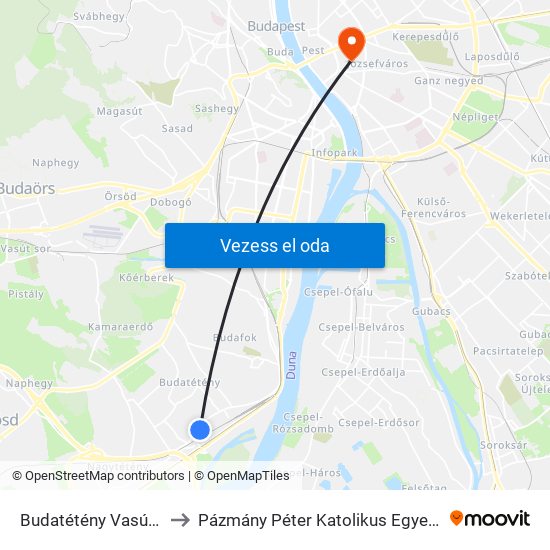 Budatétény Vasútállomás (Campona) to Pázmány Péter Katolikus Egyetem, Jog- És Államtudományi Kar map