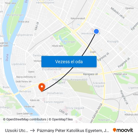 Uzsoki Utcai Kórház to Pázmány Péter Katolikus Egyetem, Jog- És Államtudományi Kar map