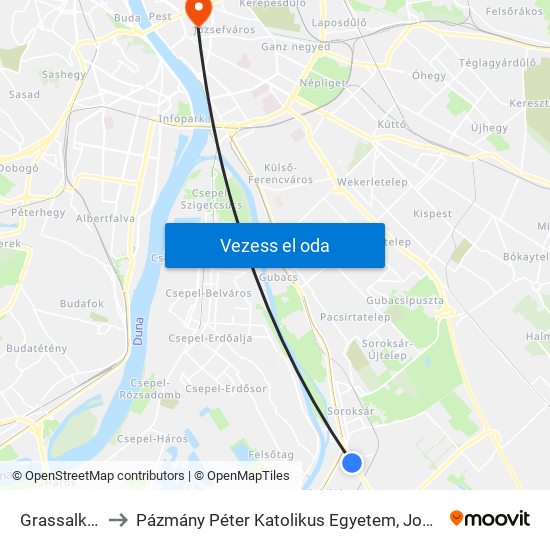 Grassalkovich Út to Pázmány Péter Katolikus Egyetem, Jog- És Államtudományi Kar map