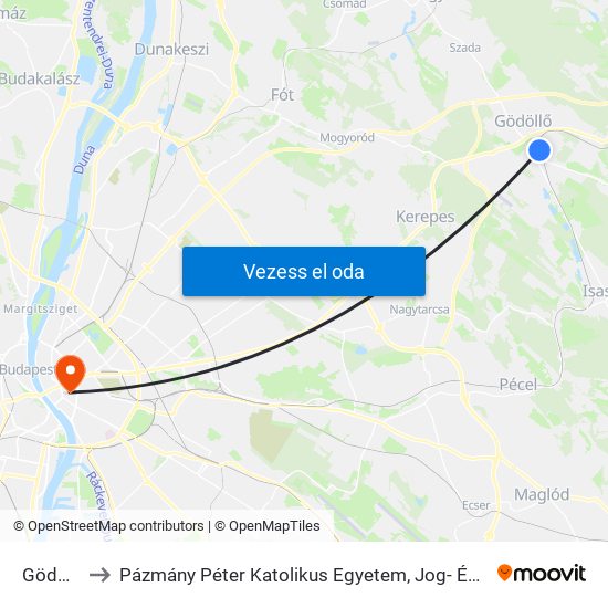 Gödöllő H to Pázmány Péter Katolikus Egyetem, Jog- És Államtudományi Kar map