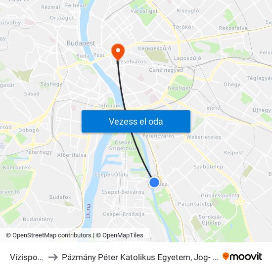 Vízisport Utca to Pázmány Péter Katolikus Egyetem, Jog- És Államtudományi Kar map