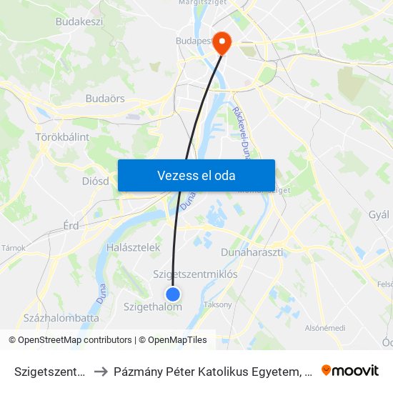 Szigetszentmiklós Alsó to Pázmány Péter Katolikus Egyetem, Jog- És Államtudományi Kar map