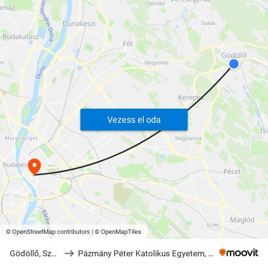 Gödöllő, Szabadság Tér to Pázmány Péter Katolikus Egyetem, Jog- És Államtudományi Kar map