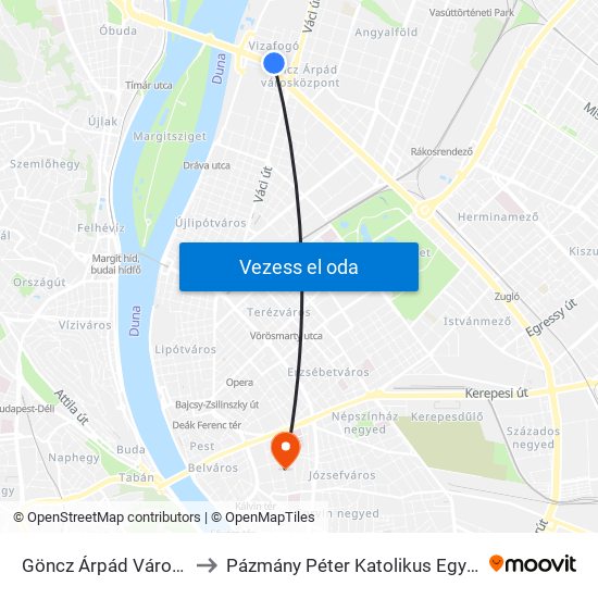 Göncz Árpád Városkp. M (Esztergomi Út) to Pázmány Péter Katolikus Egyetem, Jog- És Államtudományi Kar map