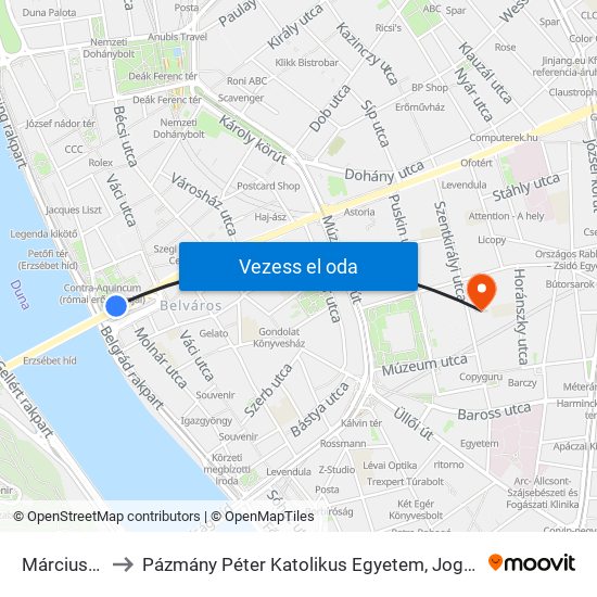 Március 15. Tér to Pázmány Péter Katolikus Egyetem, Jog- És Államtudományi Kar map