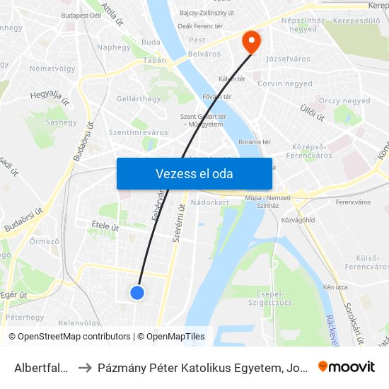 Albertfalva Kitérő to Pázmány Péter Katolikus Egyetem, Jog- És Államtudományi Kar map