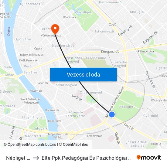 Népliget M to Elte Ppk Pedagógiai És Pszichológiai Kar map