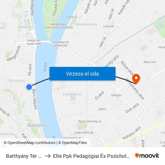 Batthyány Tér M+H to Elte Ppk Pedagógiai És Pszichológiai Kar map