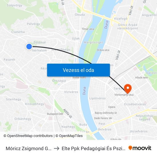 Móricz Zsigmond Gimnázium to Elte Ppk Pedagógiai És Pszichológiai Kar map