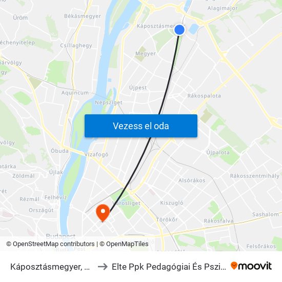 Káposztásmegyer, Megyeri Út to Elte Ppk Pedagógiai És Pszichológiai Kar map