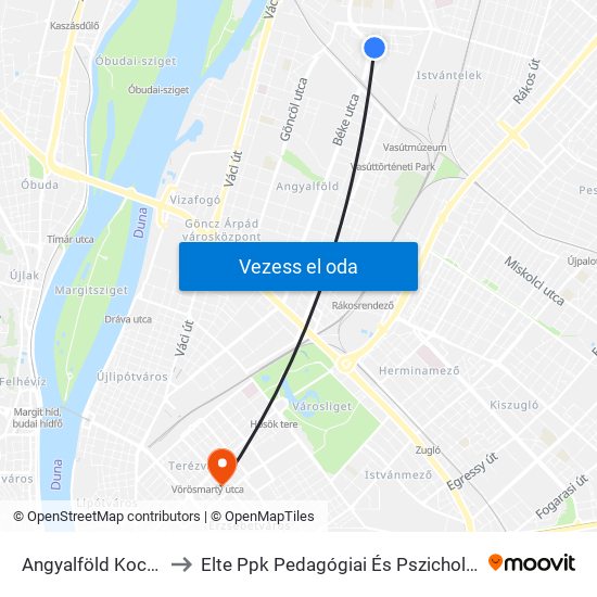 Angyalföld Kocsiszín to Elte Ppk Pedagógiai És Pszichológiai Kar map