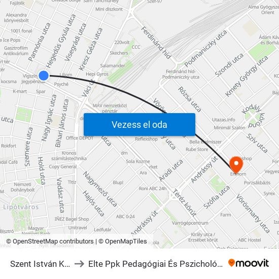 Szent István Körút to Elte Ppk Pedagógiai És Pszichológiai Kar map