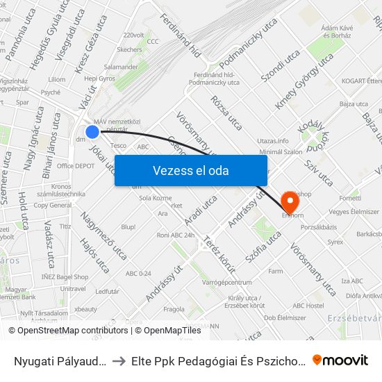 Nyugati Pályaudvar M to Elte Ppk Pedagógiai És Pszichológiai Kar map