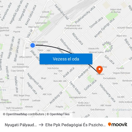 Nyugati Pályaudvar M to Elte Ppk Pedagógiai És Pszichológiai Kar map