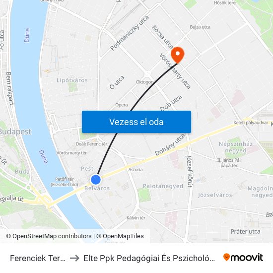 Ferenciek Tere M to Elte Ppk Pedagógiai És Pszichológiai Kar map