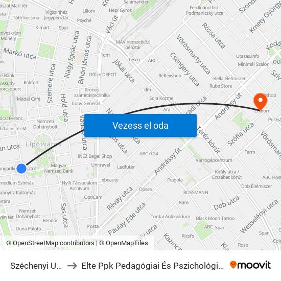 Széchenyi Utca to Elte Ppk Pedagógiai És Pszichológiai Kar map