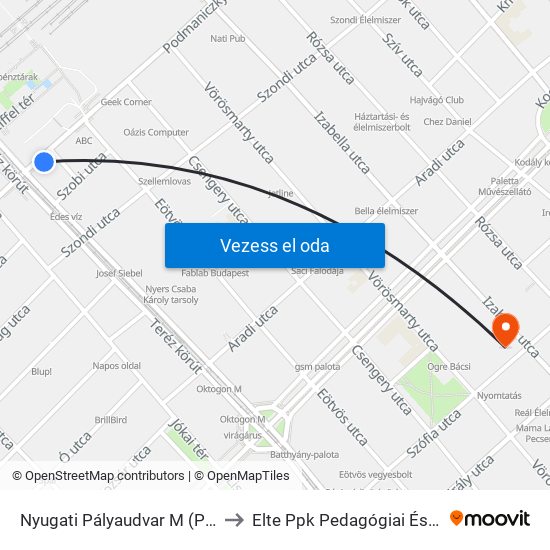 Nyugati Pályaudvar M (Podmaniczky Utca) to Elte Ppk Pedagógiai És Pszichológiai Kar map