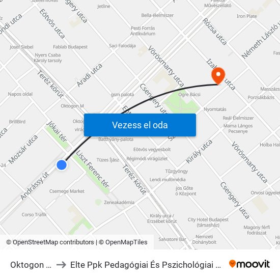 Oktogon M to Elte Ppk Pedagógiai És Pszichológiai Kar map