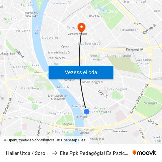 Haller Utca / Soroksári Út to Elte Ppk Pedagógiai És Pszichológiai Kar map