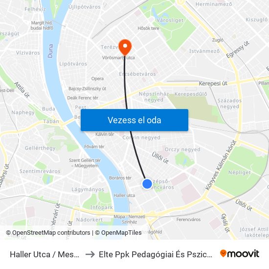 Haller Utca / Mester Utca to Elte Ppk Pedagógiai És Pszichológiai Kar map