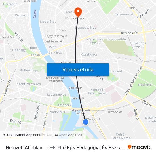 Nemzeti Atlétikai Stadion to Elte Ppk Pedagógiai És Pszichológiai Kar map