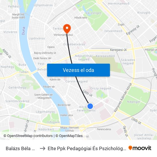 Balázs Béla Utca to Elte Ppk Pedagógiai És Pszichológiai Kar map