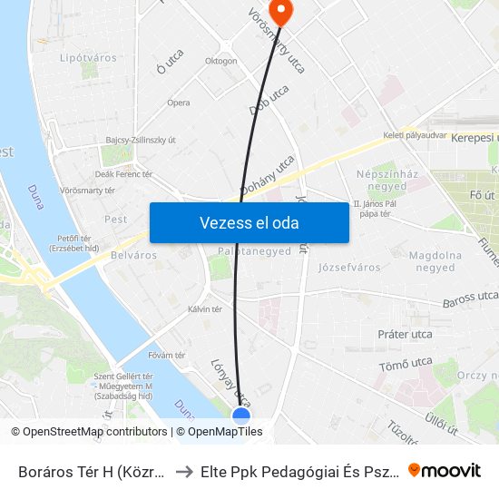 Boráros Tér H (Közraktár Utca) to Elte Ppk Pedagógiai És Pszichológiai Kar map