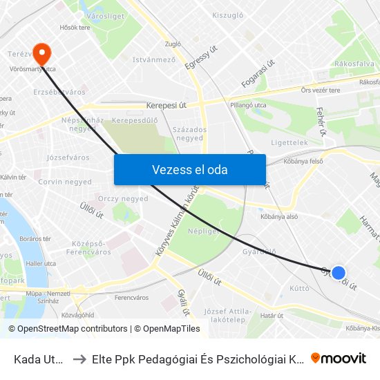 Kada Utca to Elte Ppk Pedagógiai És Pszichológiai Kar map