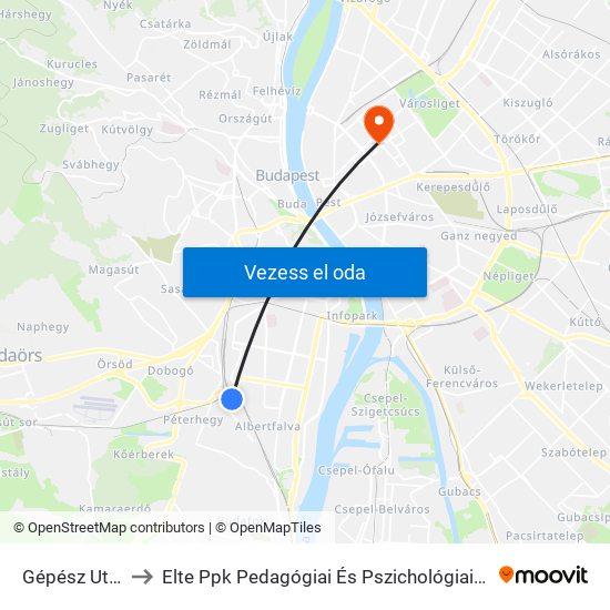 Gépész Utca to Elte Ppk Pedagógiai És Pszichológiai Kar map