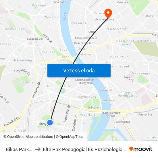 Bikás Park M to Elte Ppk Pedagógiai És Pszichológiai Kar map