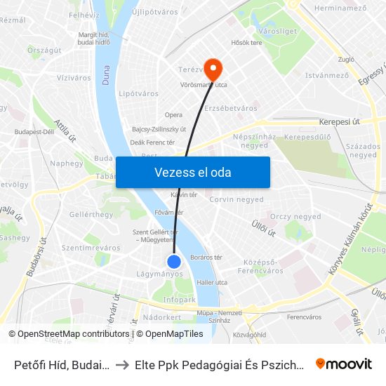 Petőfi Híd, Budai Hídfő to Elte Ppk Pedagógiai És Pszichológiai Kar map