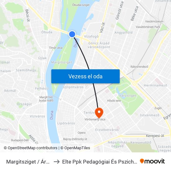 Margitsziget / Árpád Híd to Elte Ppk Pedagógiai És Pszichológiai Kar map