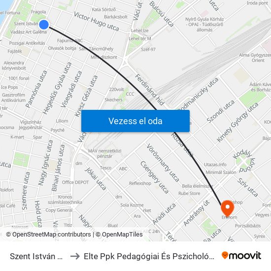 Szent István Park to Elte Ppk Pedagógiai És Pszichológiai Kar map